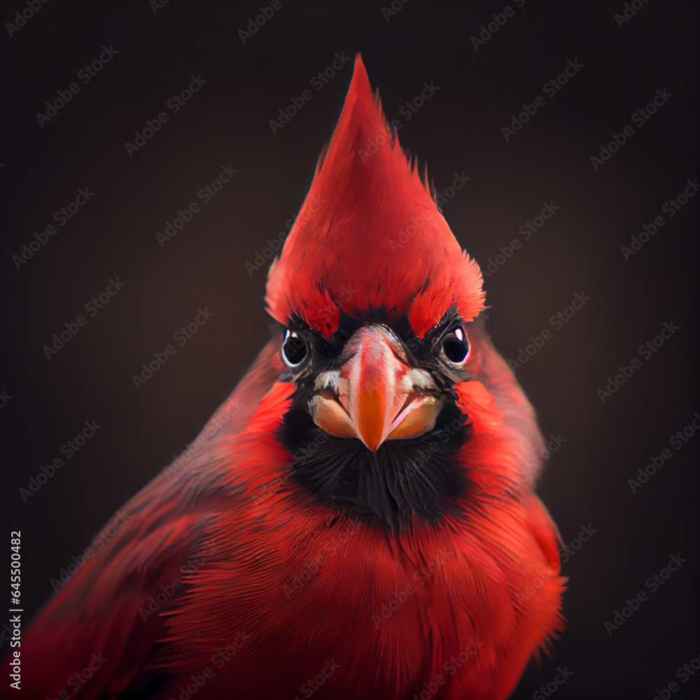 Portrait of Northern red cardinal bird. Digital painting created with Generative Ai technology