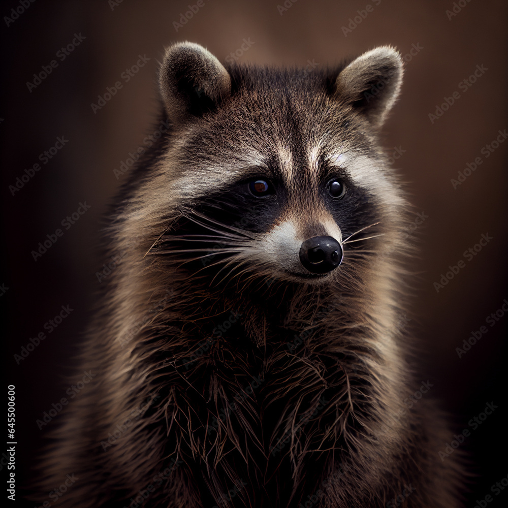 Portrait of raccoon. Digital painting created with Generative Ai technology