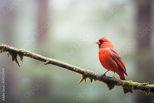 Northern cardinal bird on a branch. Natural photography created with Generative Ai technology