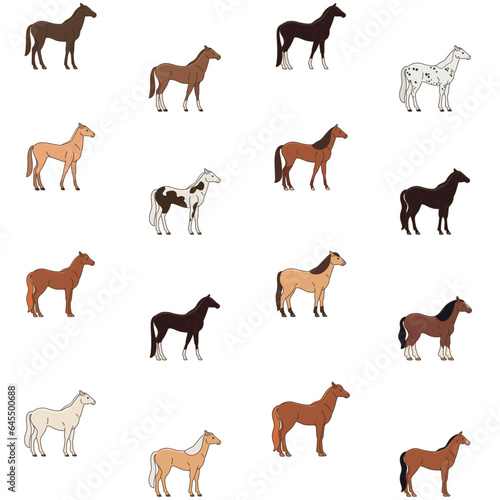 Different breeds of horses - seamless pattern. Contour vector illustration for prints  clothing  packaging and postcards.