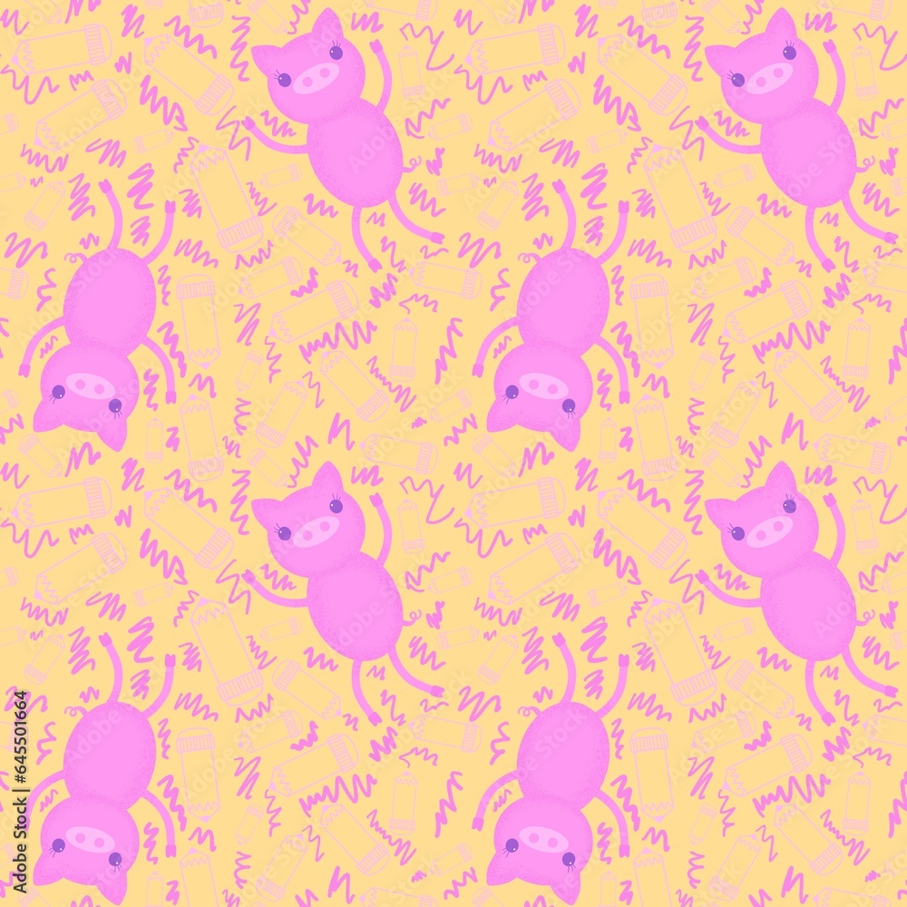 Cartoon animals seamless pigs pattern for wrapping paper and fabrics and kids clothes print and festive Cartoon animals seamless pigs pattern for wrapping paper and fabrics and kids clothes print and festive