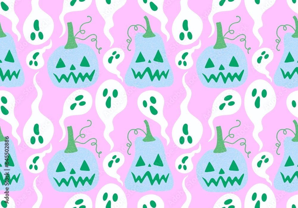 Halloween cartoon pumpkins seamless autumn pattern for festive packaging and wrapping paper and fabrics