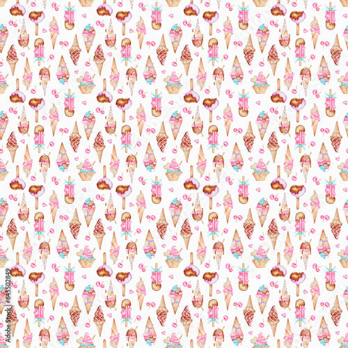 watercolor Ice cream party seamless pattern digital pappers  © Aryana