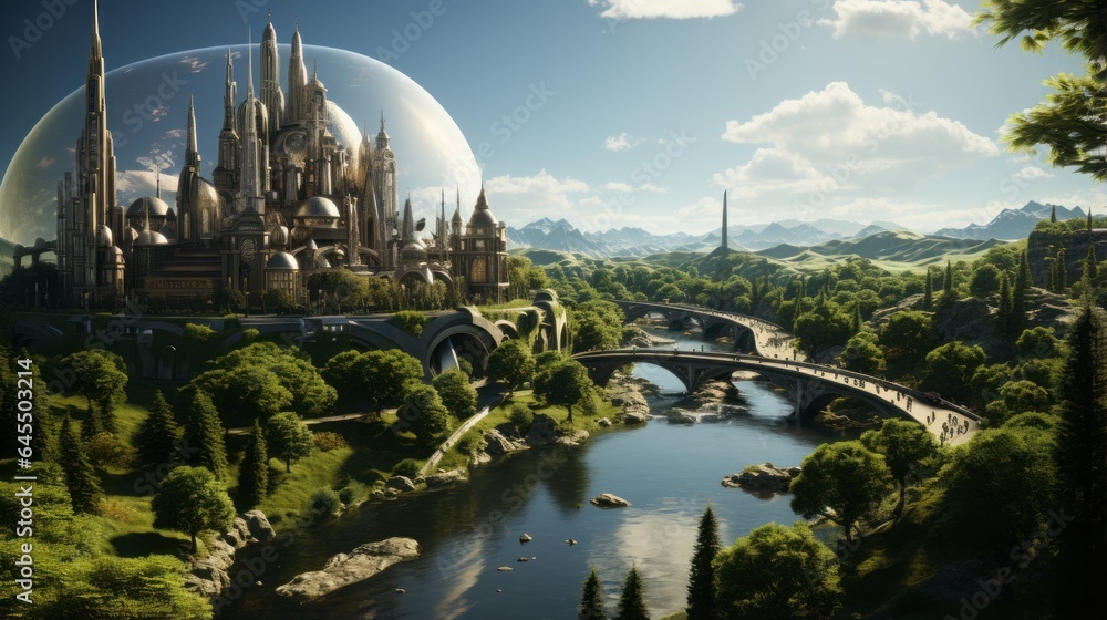Naklejka premium Captivating Vistas: Exploring the Scenic Wonders of Moscow's Architectural Marvels and Serene Natural Landscape, generative AI