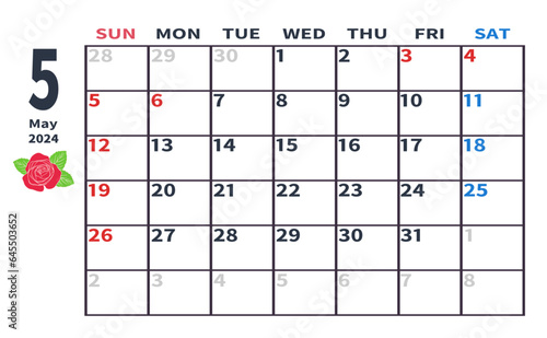 2024年5月の月間カレンダー