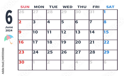 2024年6月の月間カレンダー