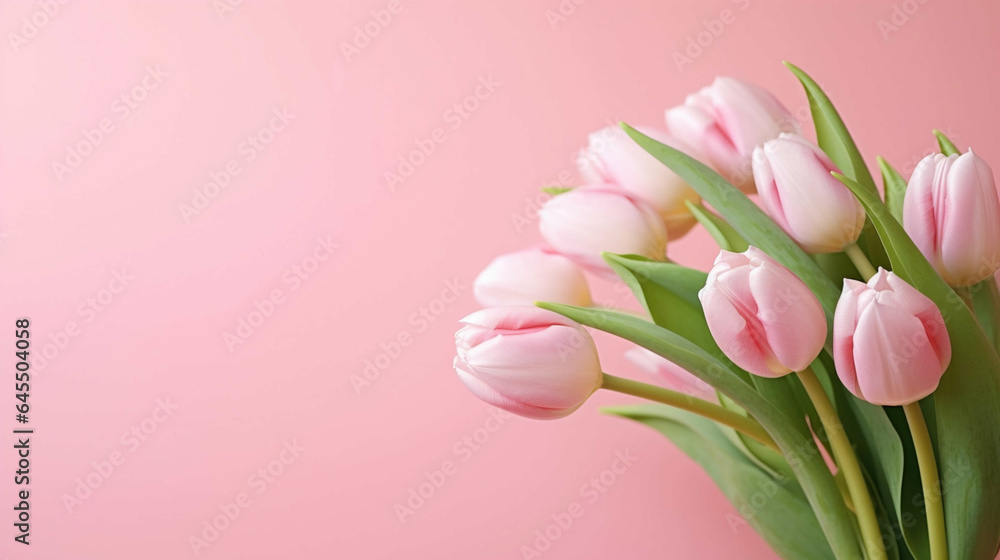  Pink tulips on a pink background