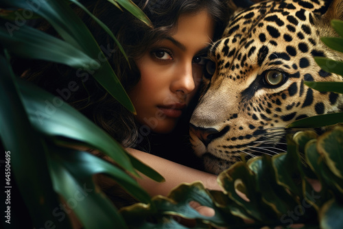 Portrait of a woman with leopard