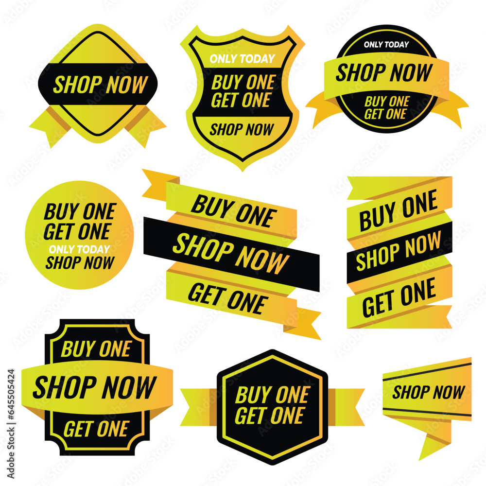 Buy one get one free. Set of super sale banners, sticker. special offer. 