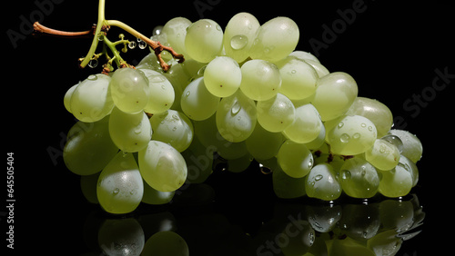 Vivid Elegance: Green Grapes with Water Beads on a Dark Background