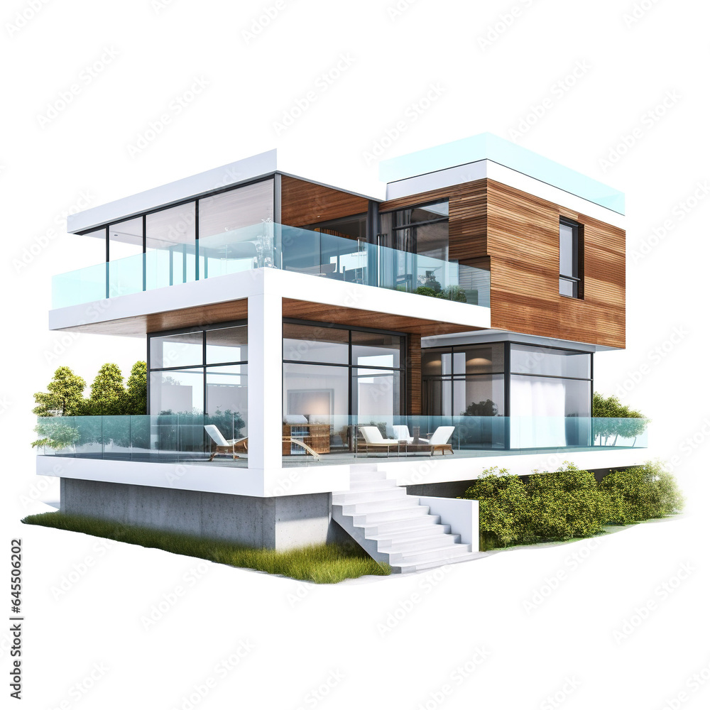 Modern 3d Real State Home Isolated On White Background Modern 3d Real State Home Isolated On White Background