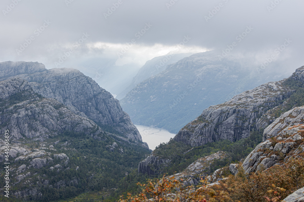 landscape with river and mountains on hike in Norway on fjord landscape with river and mountains on hike in Norway on fjord