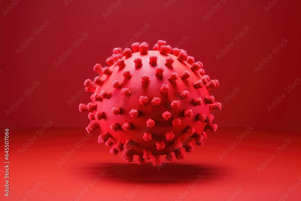 Digital illustration of virus, microscopic view, red tones, pandemic concept. Generative AI Digital illustration of virus, microscopic view, red tones, pandemic concept. Generative AI