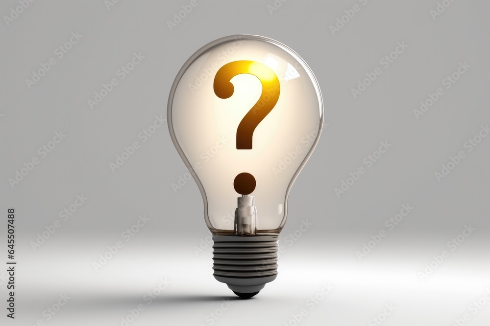 Light bulb with question mark sign on white background. Generative AI Light bulb with question mark sign on white background. Generative AI