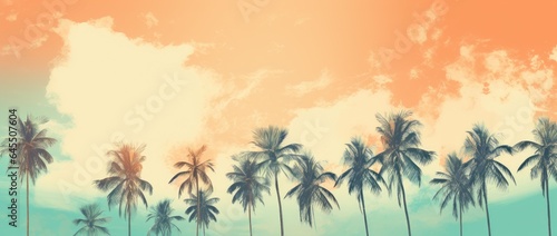 Landscape with beautiful sky with clouds and coconut trees. Generative AI