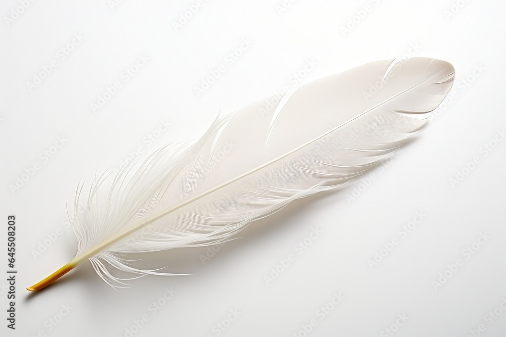 Obraz premium White bird feather on white background. Generative AI