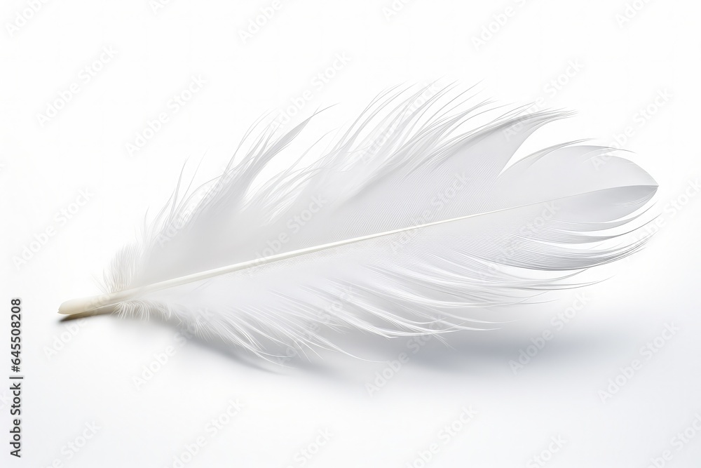 Obraz premium White bird feather on white background. Generative AI
