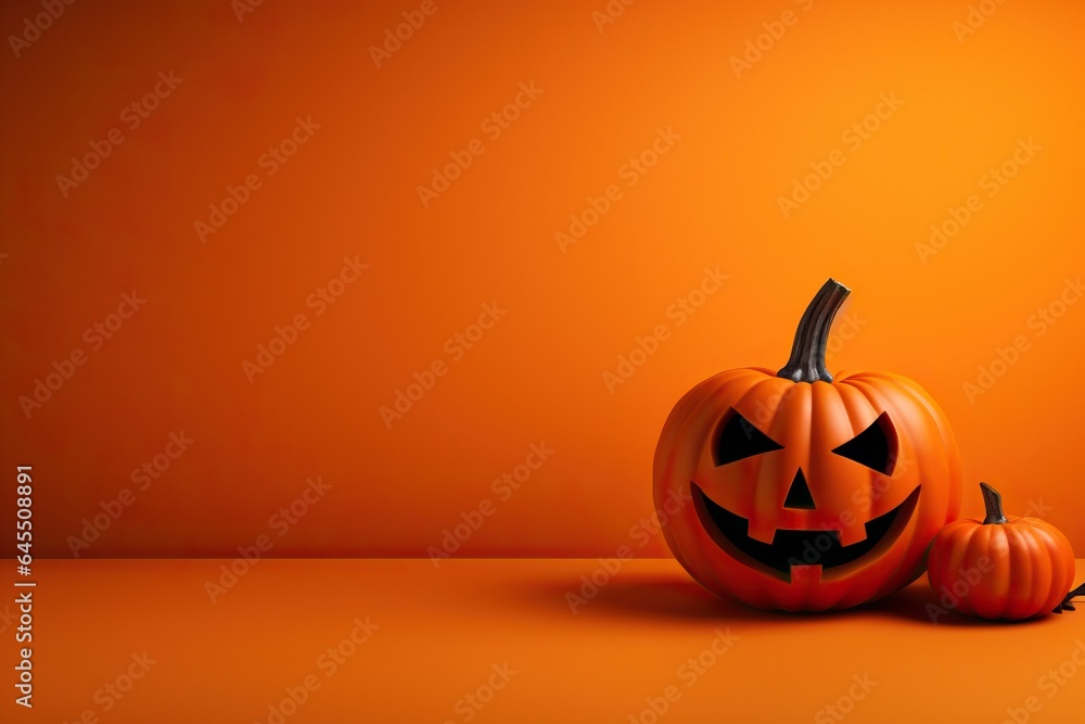 Scary Halloween pumpkins on an orange background. Festive background. Scary Halloween pumpkins on an orange background. Festive background.