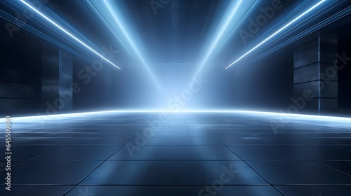 Universal Radiance: Abstract Gray-Blue Background with Illuminating Rays, Product Presentation, Background