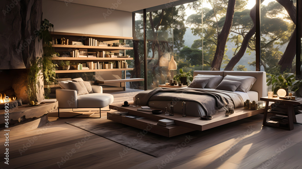 interior of a modern villa with open plan living and private bedroom wing with small terrace for relaxation interior of a modern villa with open plan living and private bedroom wing with small terrace for relaxation