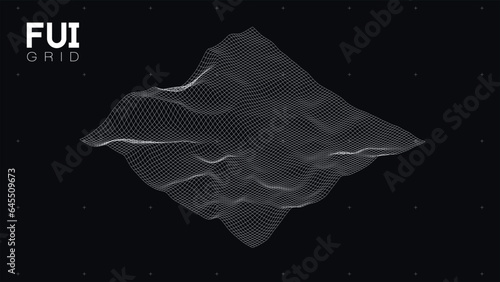 FUI GUI 3D Vector Landscape Scan Grid. Abstract futuristic background. Sci-Fi Hi-Tech design