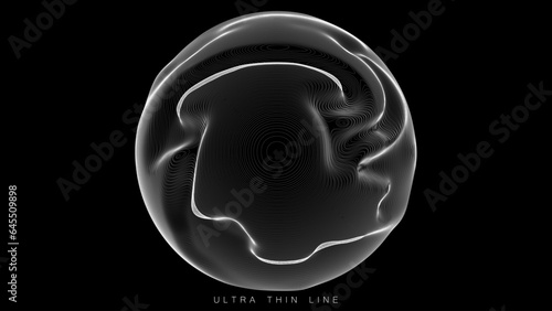 Ultra thin line fluid geometry. Dynamic vector distorted spheres.