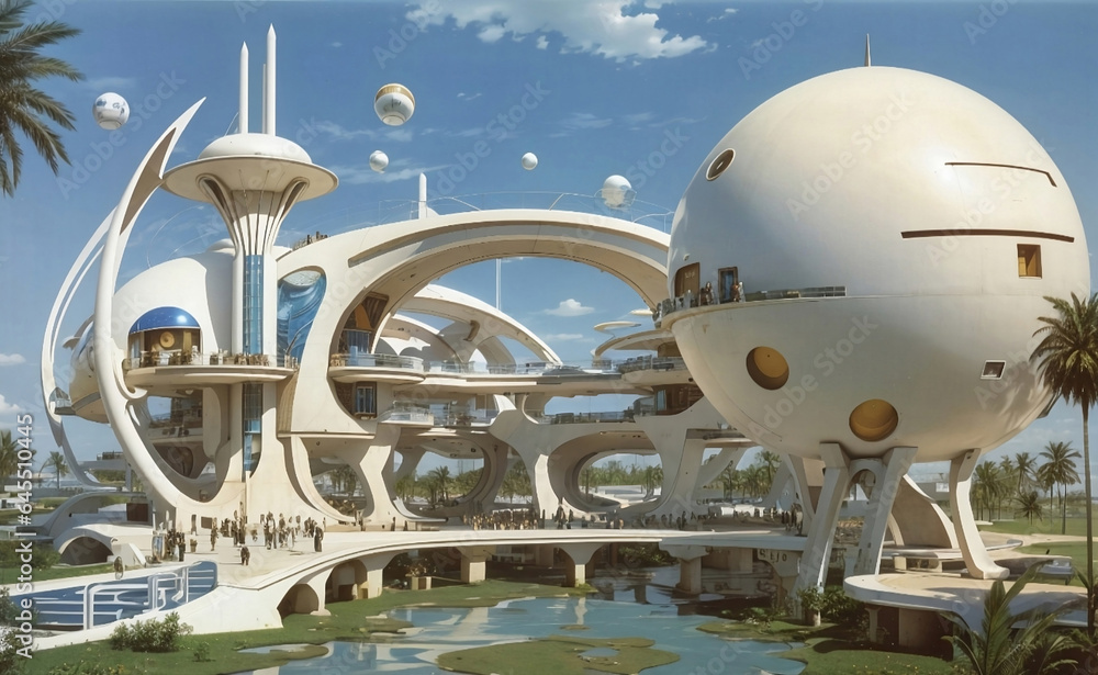 Fototapeta premium A futuristic fantastic cityscape with transportation system.