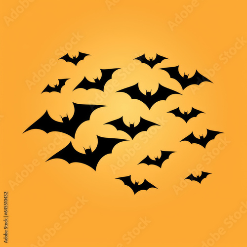 Halloween scene 4 - Black bats flying on an orange background