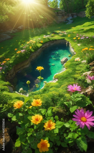 A blooming flowers field with beautiful nature background.