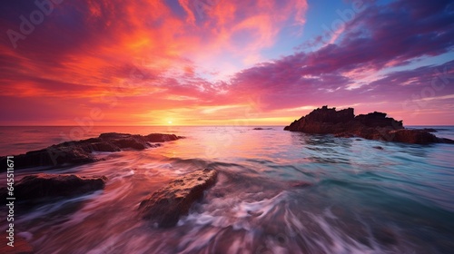 a breathtaking ocean sunset  with the sky painted in hues of orange and pink