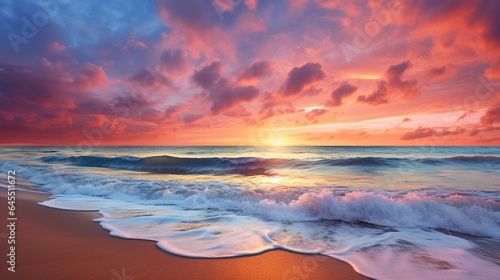 a breathtaking ocean sunset, with the sky painted in hues of orange and pink © Muhammad