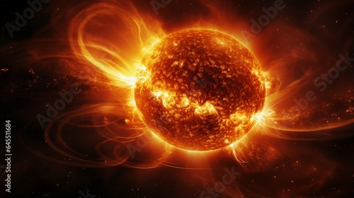 a breathtaking solar storm, with cascading solar flares and magnetic loops on the sun's surface