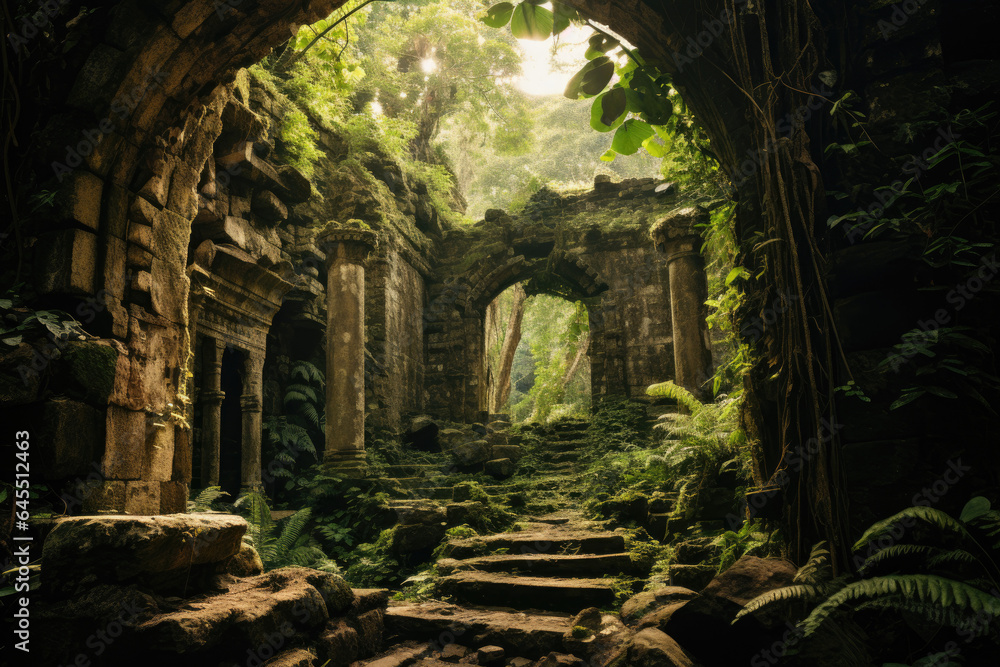 Ancient ruins amidst lush foliage