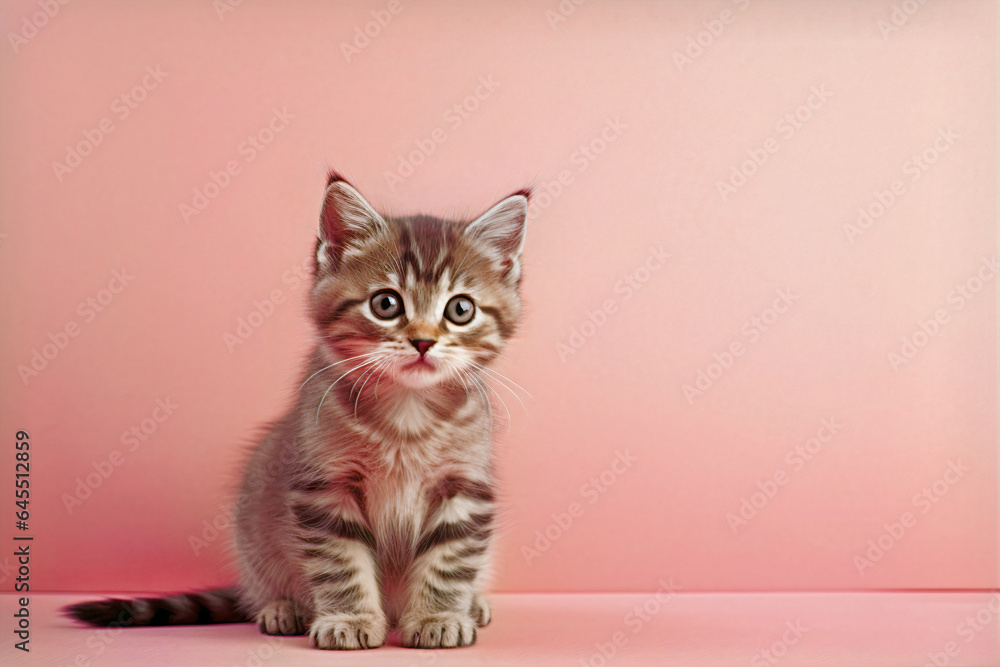 Cat with plain pink background and copyspace ,Generative AI