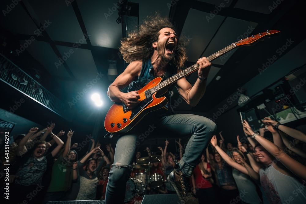 Guitarist live music performance, capturing the energy and excitement of the audience and musician Guitarist live music performance, capturing the energy and excitement of the audience and musician