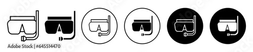 Diving or snorkel mask icon. Underwater snorkeling goggles symbol. Scuba dive protection eyeglasses with oxygen pipe vector. Sportswear tube to breathe sign