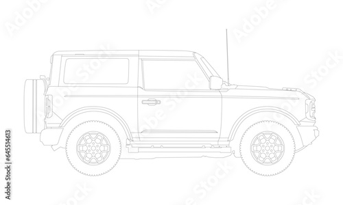 Sport SUV Detailed Vector Template Wireframe Blueprint. Blank SUV Vehicle Template Side View