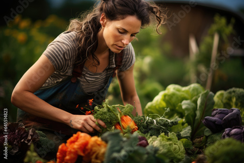 Female farmer gathering fresh vegetables on her farm