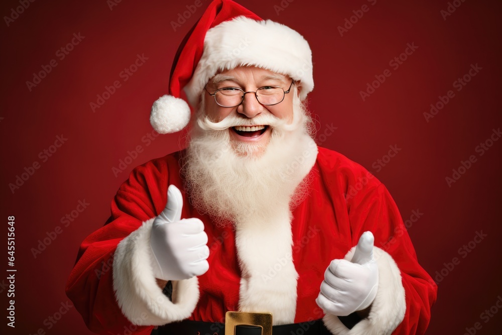 portrait of happy and cheerful santa claus on red studio background portrait of happy and cheerful santa claus on red studio background