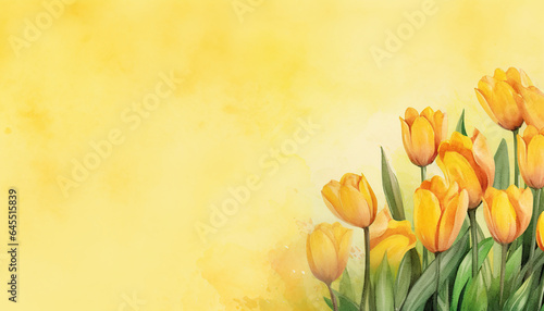 yellow tulip flowers watercolor background