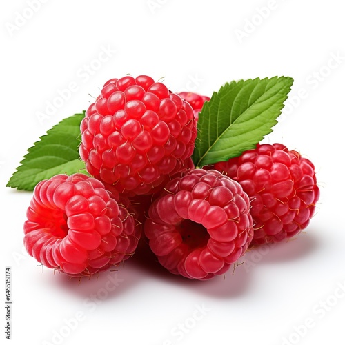Handful of ripe juicy raspberries isolated on white background.