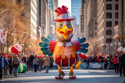 Thanksgiving Day parade float on a city street