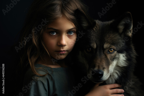 Portrait of a girl with a wolf © thejokercze