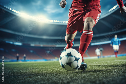 Football player kicking ball in soccer stadium © thejokercze