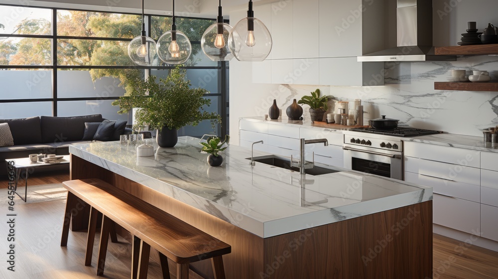 Sleek and minimalistic kitchen design. Generative AI