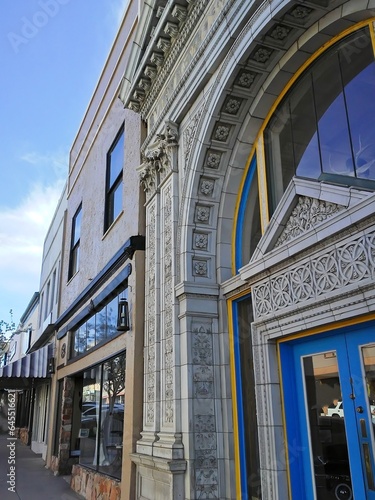 Old building with decorative facade on main street of Globe, Arizona.