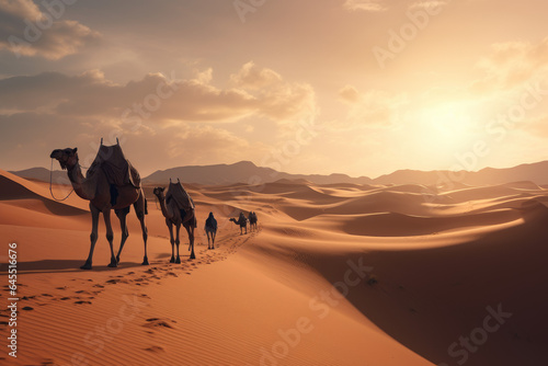 Sand dunes with camels