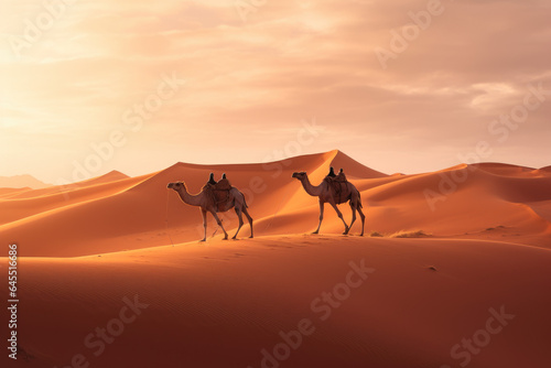 Sand dunes with camels