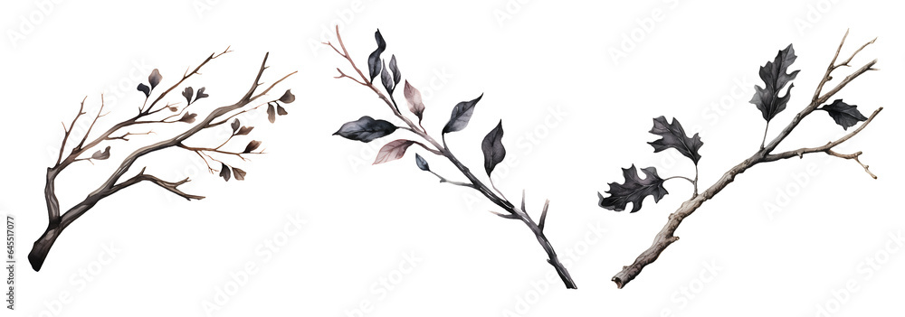 Gothic leaf watercolor clipart illustration with isolated background