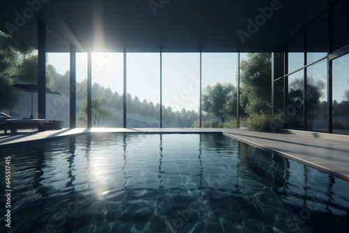 Indoor pool with mountain's view from the window in a luxury hotel building © aitstry